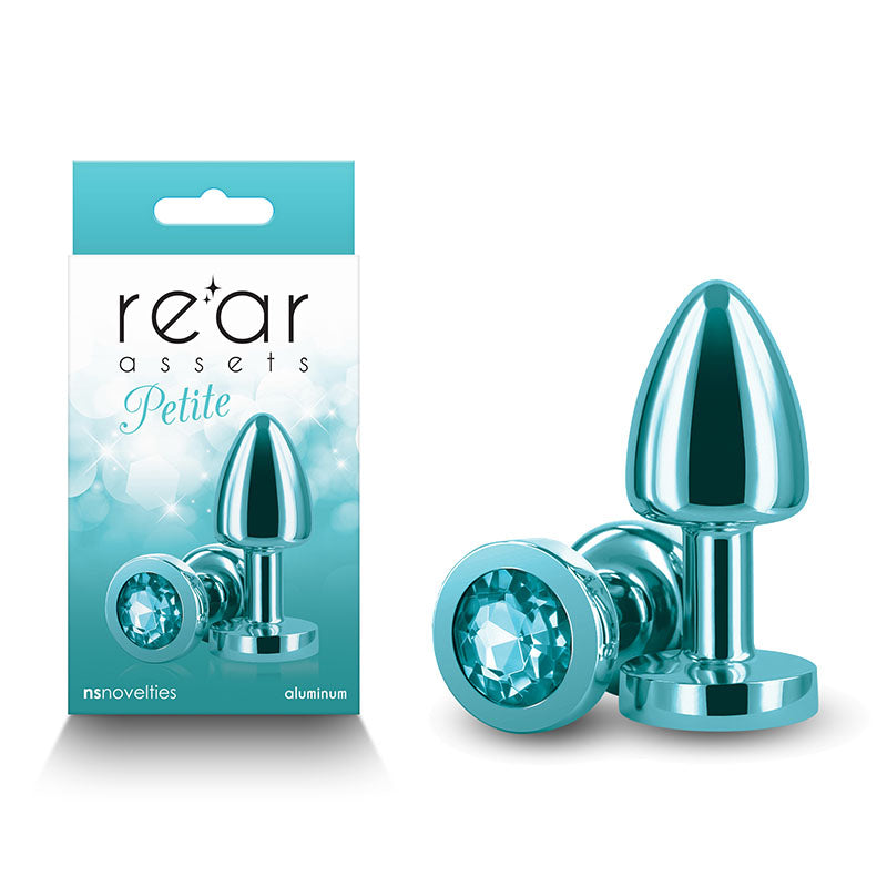 Rear Assets Petite - Teal - Teal 6 cm Metal Butt Plug with Teal Round Gem Base - NSN-0966-07