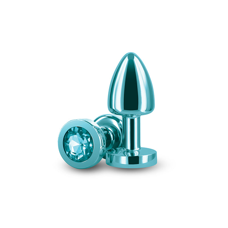 Rear Assets Petite - Teal - Teal 6 cm Metal Butt Plug with Teal Round Gem Base - NSN-0966-07