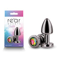 Rear Assets Petite - Gunmetal with Rainbow Gem - Gunmetal 6 cm Metal Butt Plug with Rainbow Round Gem Base - NSN-0966-39