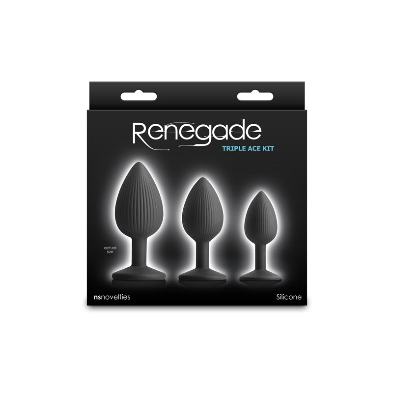 Renegade Triple Ace Kit - Black - Black Butt Plugs - Set of 3 Sizes - NSN-1105-80
