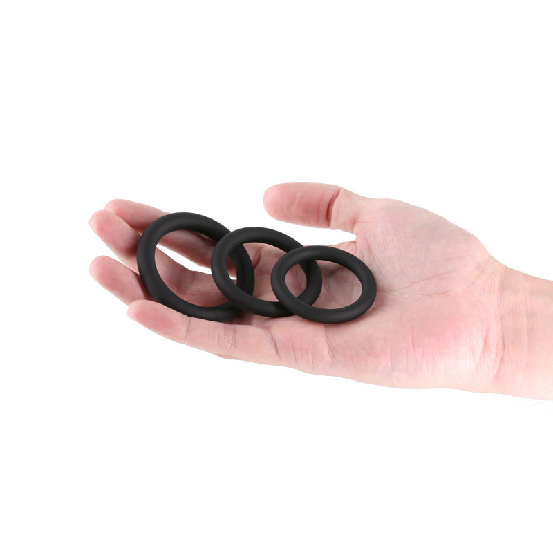 Renegade 3pc Slim Rings - Black - Black Cock Rings - Set of 3 Sizes - NSN-1111-03
