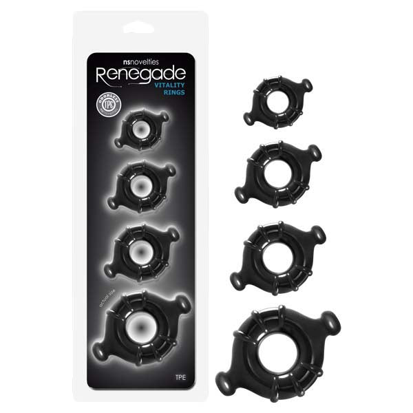 Renegade Vitality Rings - Black Cock Rings - Set of 4 Sizes - NSN-1116-63