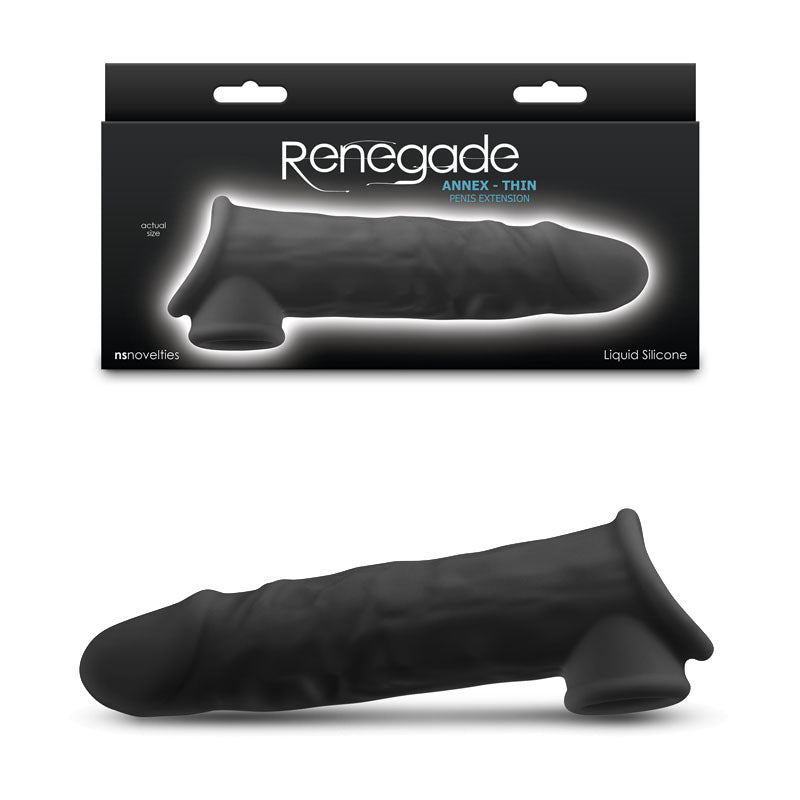 Renegade Annex - Thin - Black - Black 19.4 cm Penis Extender Sleeve - NSN-1165-03
