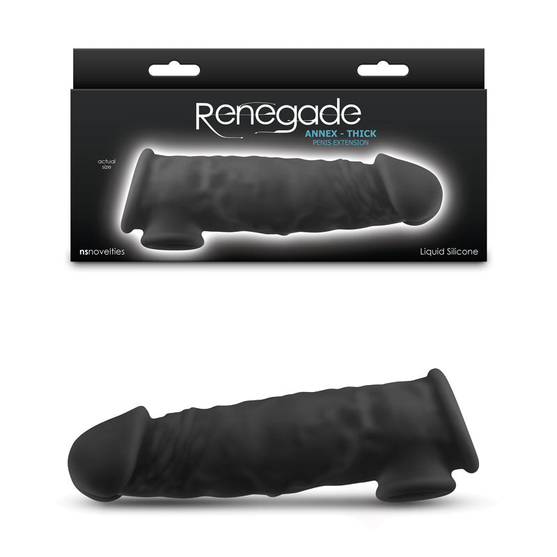 Renegade Annex - Thick - Black - Black 18.6 cm Penis Extender Sleeve - NSN-1165-13