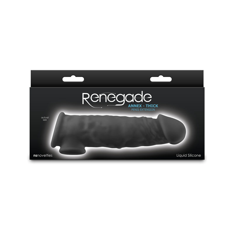 Renegade Annex - Thick - Black - Black 18.6 cm Penis Extender Sleeve - NSN-1165-13