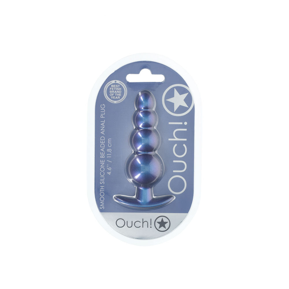 OUCH! Beaded Anal Plug - Metallic Blue - Metallic Blue 11.7 cm Butt Plug - OU1020MBL