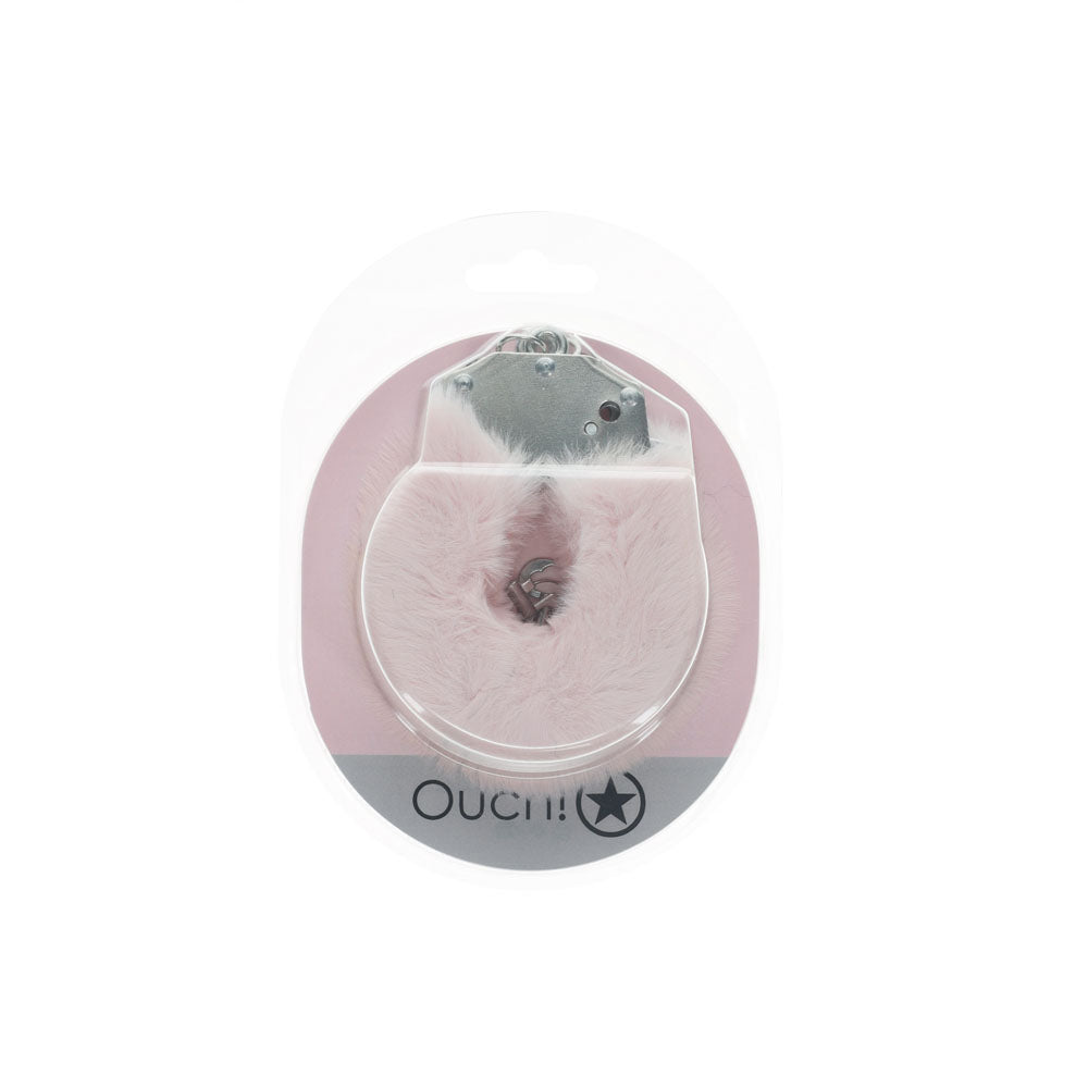 OUCH! Heavy-Duty Fluffy Cuffs - Powder Pink - Powder Pink Fluffy Restraints - OU1046PPNK