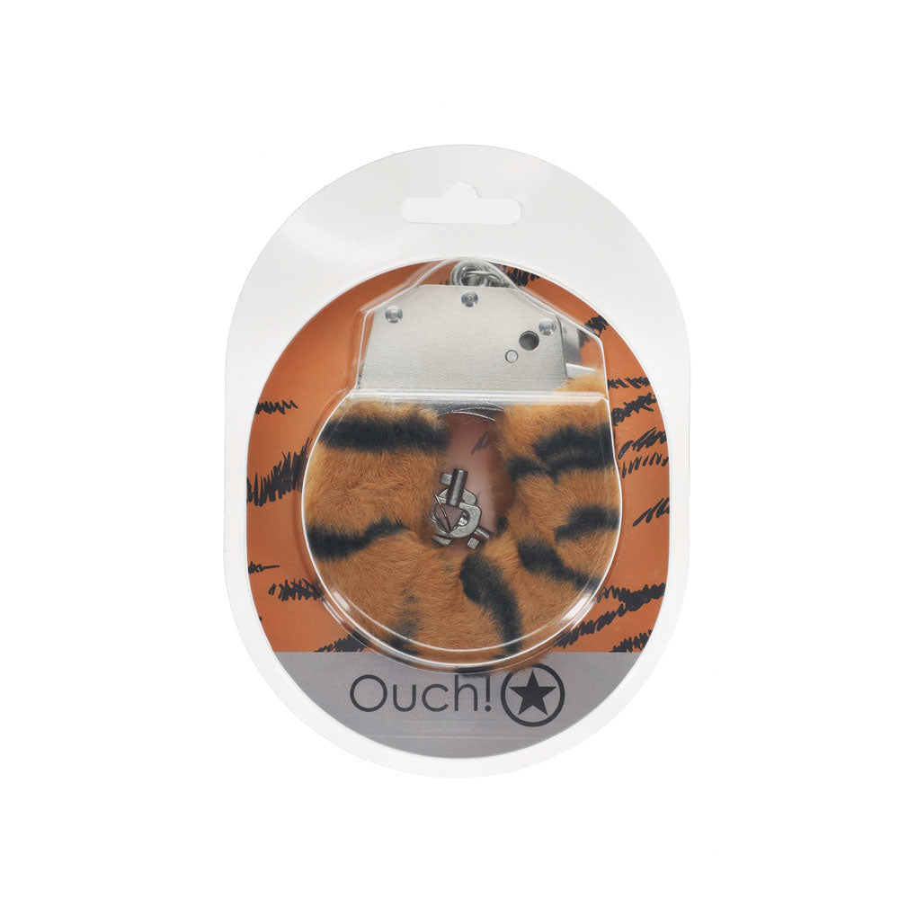 OUCH! Heavy-Duty Fluffy Cuffs - Tiger - Tiger Fluffy Restraints - OU1046TIG