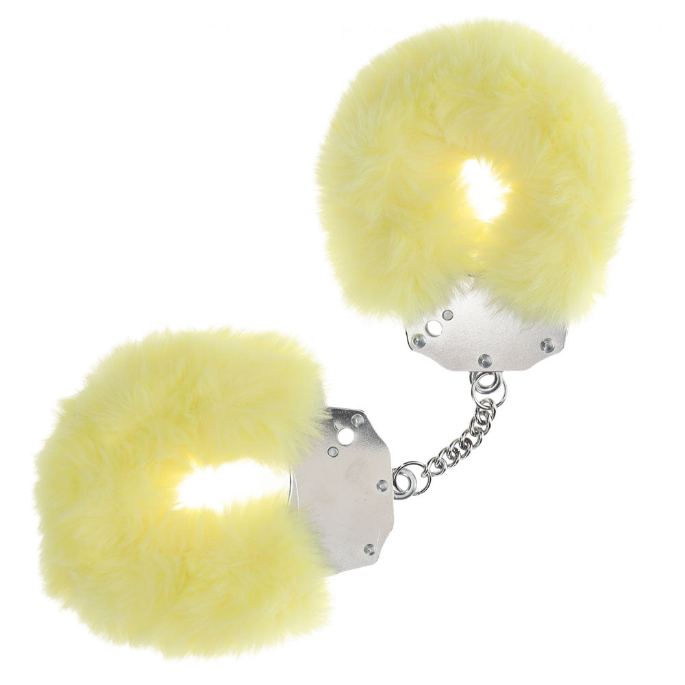 OUCH! Heavy-Duty Fluffy Cuffs - Yellow - Yellow Fluffy Restraints - OU1046YEL