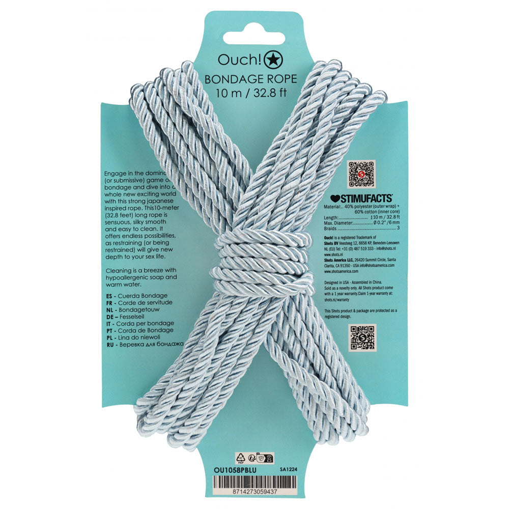 OUCH! Bondage Rope - 10 M - Powder Blue - Powder Blue Nylon Bondage Rope - 10 metre Length - OU1058PBLU