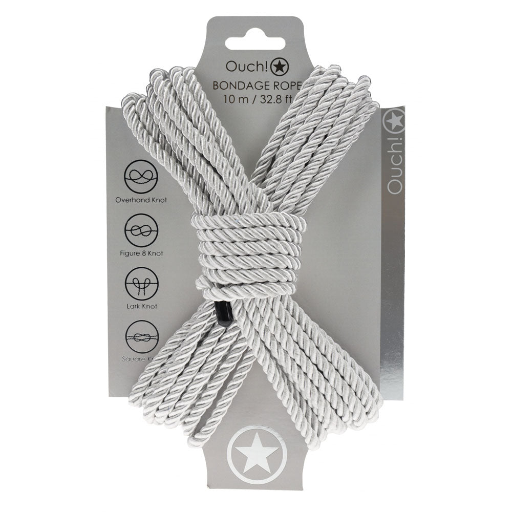 OUCH! Bondage Rope - 10 M - Silver - Silver Nylon Bondage Rope - 10 metre Length - OU1058SIL