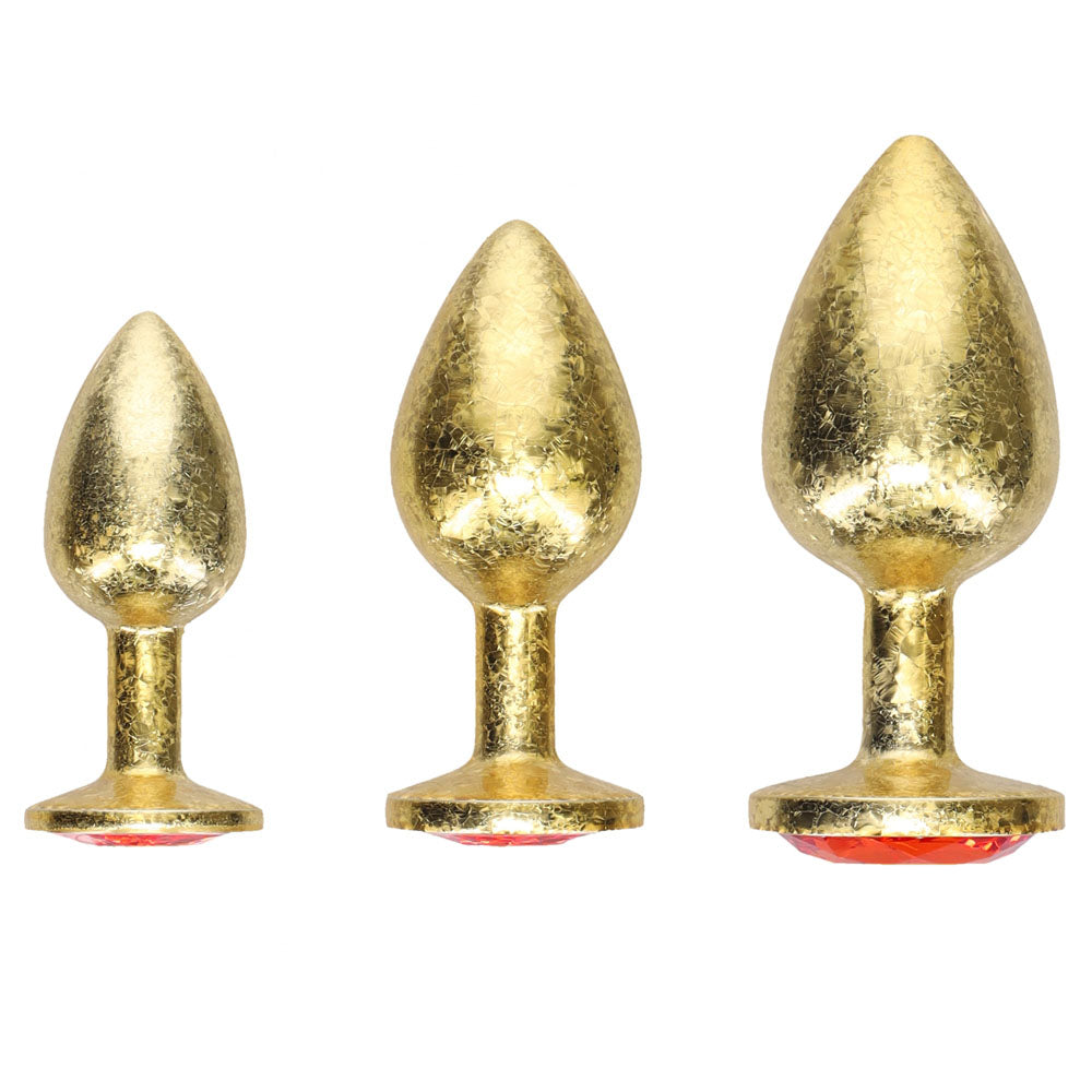 OUCH! Milan Collection - Metal Anal Plug Set - Gold - Gold Butt Plugs with Gem Bases - Set of 3 Sizes - OU1059GLD