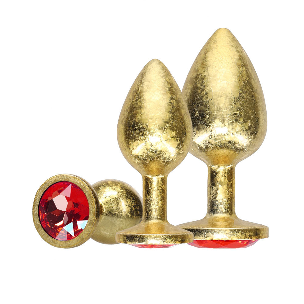OUCH! Milan Collection - Metal Anal Plug Set - Gold - Gold Butt Plugs with Gem Bases - Set of 3 Sizes - OU1059GLD