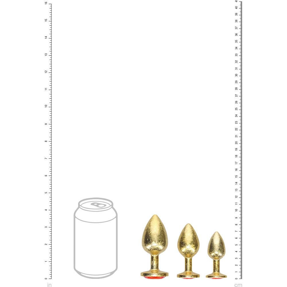 OUCH! Milan Collection - Metal Anal Plug Set - Gold - Gold Butt Plugs with Gem Bases - Set of 3 Sizes - OU1059GLD