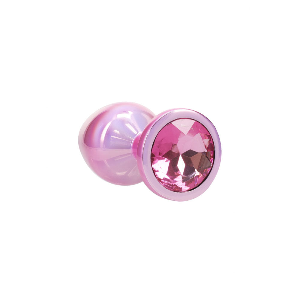 OUCH! Paris Collection - Metal Anal Plug Set - Pink - Metallic Pink Butt Plugs with Gem Bases - Set of 3 Sizes - OU1059PNK