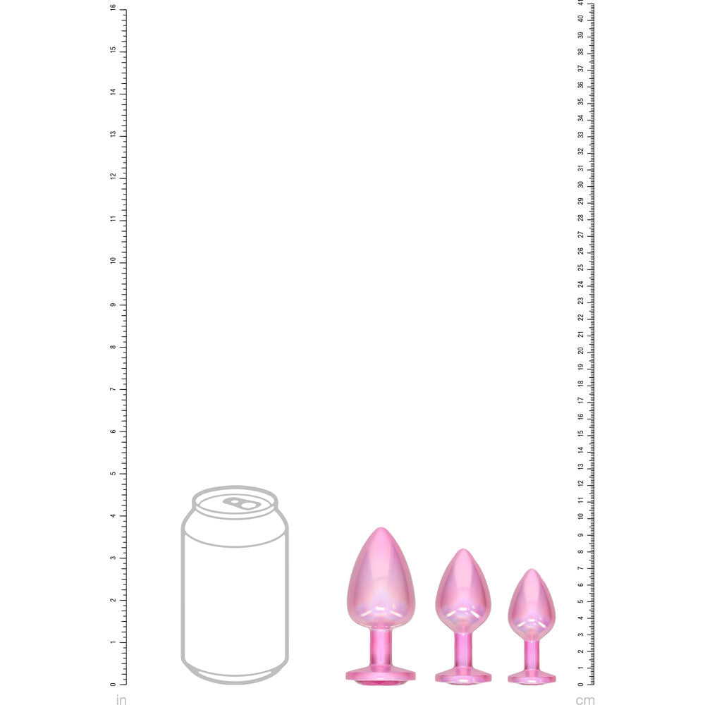 OUCH! Paris Collection - Metal Anal Plug Set - Pink - Metallic Pink Butt Plugs with Gem Bases - Set of 3 Sizes - OU1059PNK