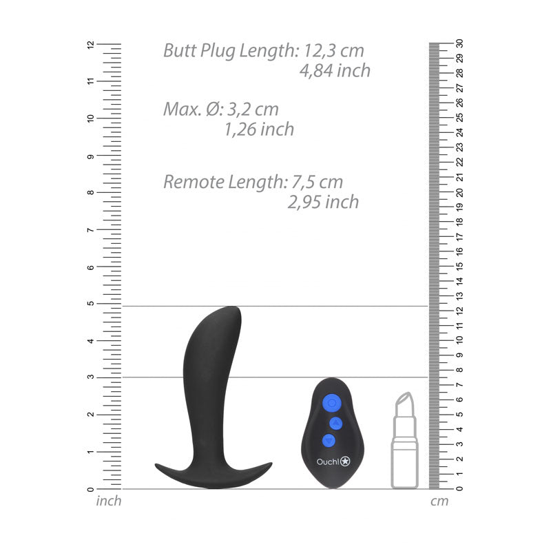 OUCH! e-Stim & Vibrating Butt Plug with Wireless Remote - Black 12.3 cm USB Rechargeable Vibrating Butt Plug with e-Stim - OU579BLK