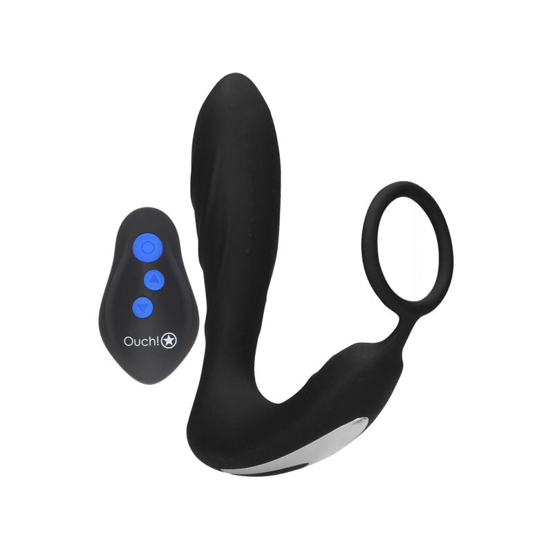 OUCH! E-stim & Vibrating Butt Plug Cock Ring - Black USB Rechargeable Vibrating Butt Plug & Cock Ring with e-Stim - OU580BLK