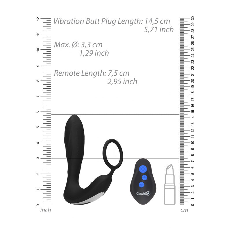OUCH! E-stim & Vibrating Butt Plug Cock Ring - Black USB Rechargeable Vibrating Butt Plug & Cock Ring with e-Stim - OU580BLK