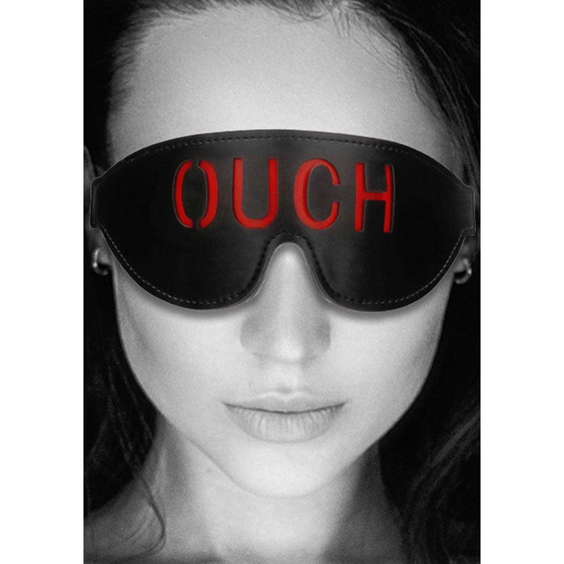 OUCH! Black & White Bonded Leather Eye-Mask ''Ouch'' - Black Eye Restraint - OU688BLK