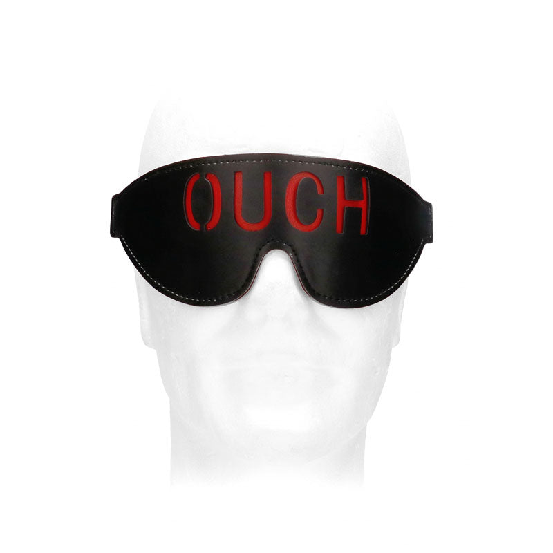 OUCH! Black & White Bonded Leather Eye-Mask ''Ouch'' - Black Eye Restraint - OU688BLK