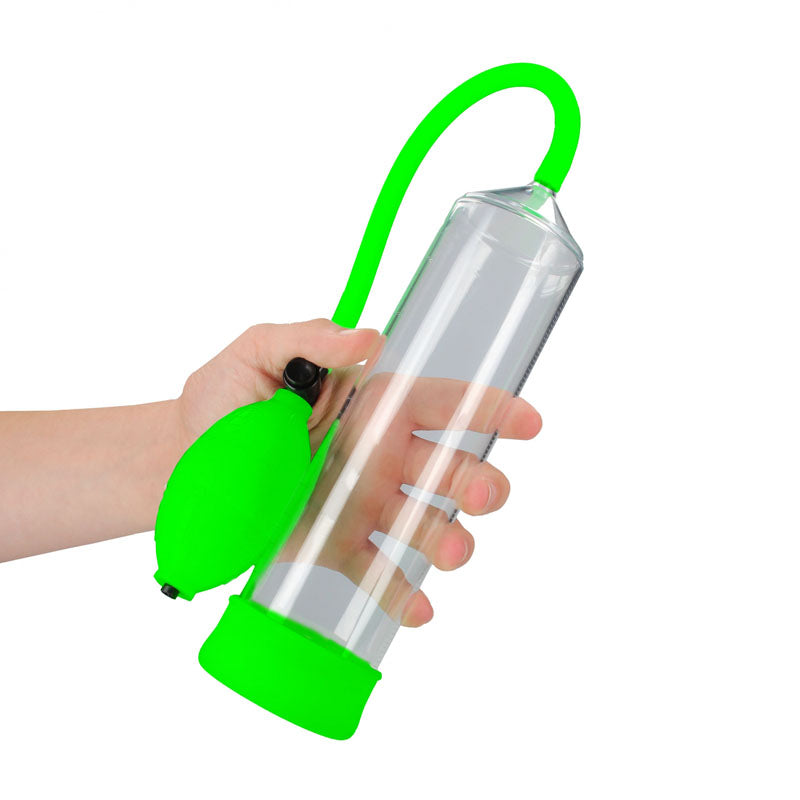 OUCH! Glow In The Dark Classic Penis Pump - Clear/Green Penis Pump - OU785GLO