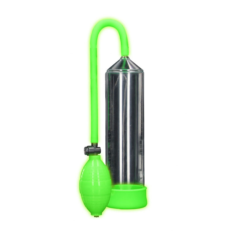 OUCH! Glow In The Dark Classic Penis Pump - Clear/Green Penis Pump - OU785GLO