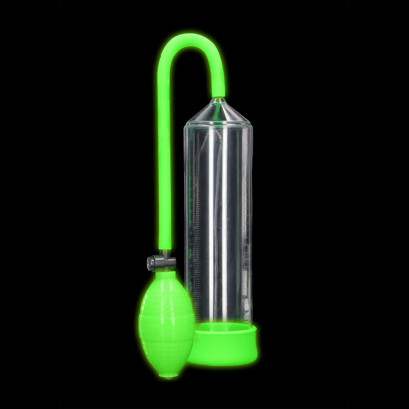 OUCH! Glow In The Dark Classic Penis Pump - Clear/Green Penis Pump - OU785GLO