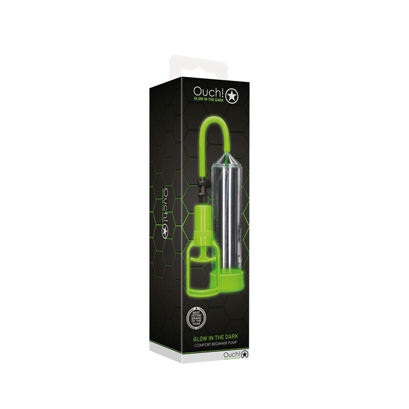 OUCH! Glow In The Dark Comfort Beginner Pump - Clear/Glow Penis Pump - OU786GLO