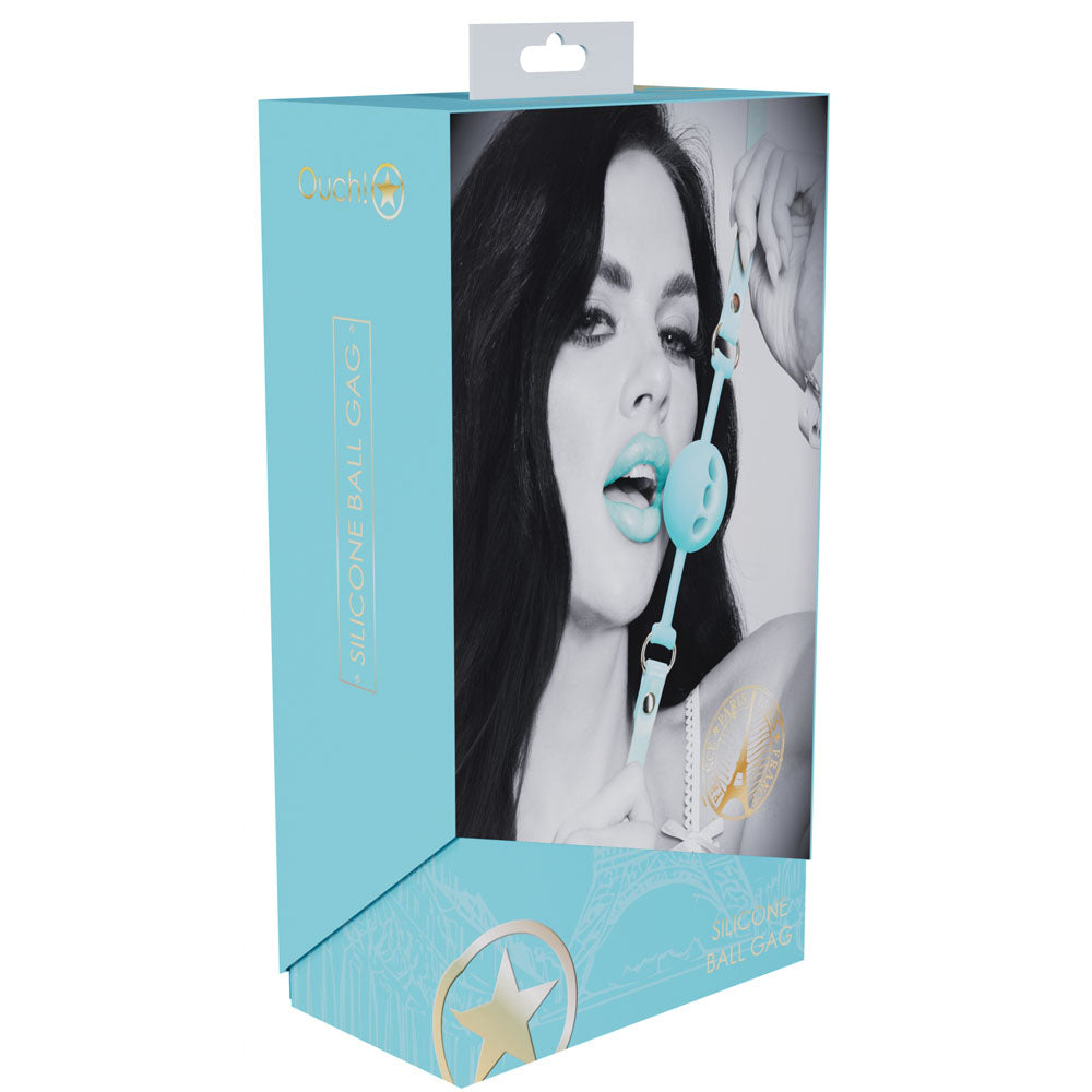 OUCH! Paris Collection - Silicone Ball Gag - Baby Blue Breatheable Mouth Restraint - OU986BLU