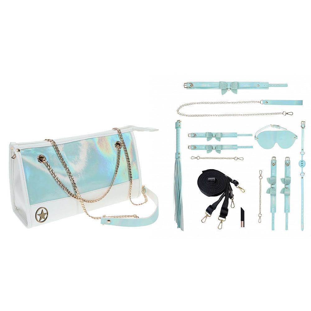 OUCH! Paris Collection - Kit with Bag - Baby Blue Bondage Set with Bag - 8 Piece Kit - OU988BLU