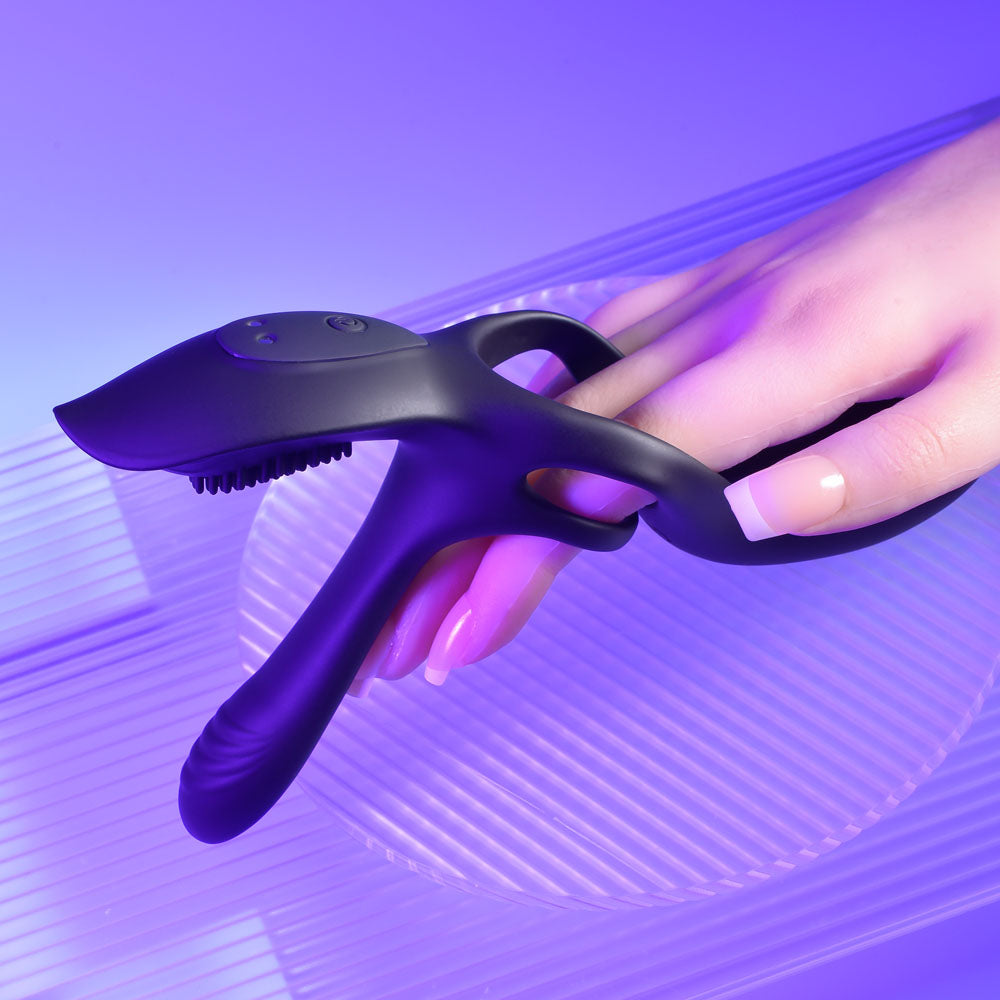 Playboy Pleasure The 3 Way - Black USB Rechargeable Vibrating Cock Ring with Wireless Remote - PB-RS-1287-2