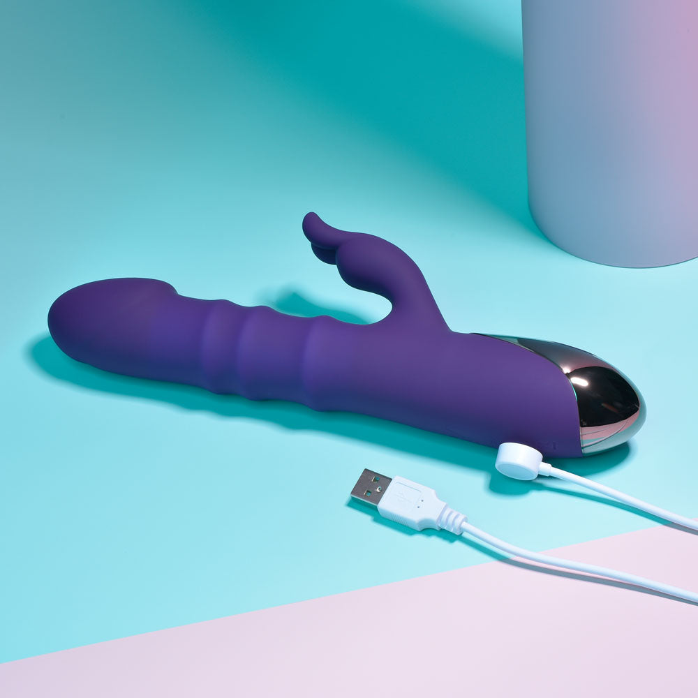 Playboy Pleasure HOP TO IT - Purple 23.5 cm USB Rechargeable Rabbit Vibrator - PB-RS-2345-2