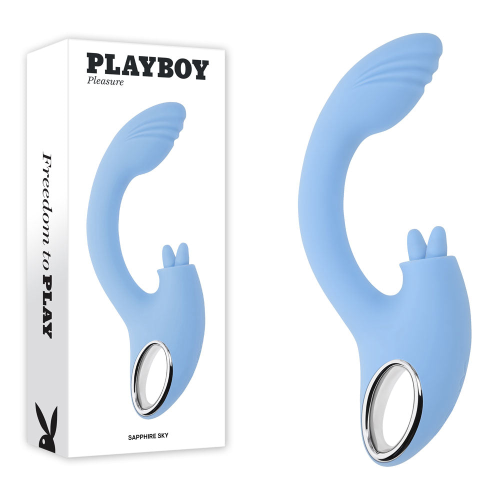 Playboy Pleasure SAPPHIRE SKY - Blue 21.6 cm USB Rechargeable Vibrator with Double Tongue Stimulator - PB-RS-4509-2