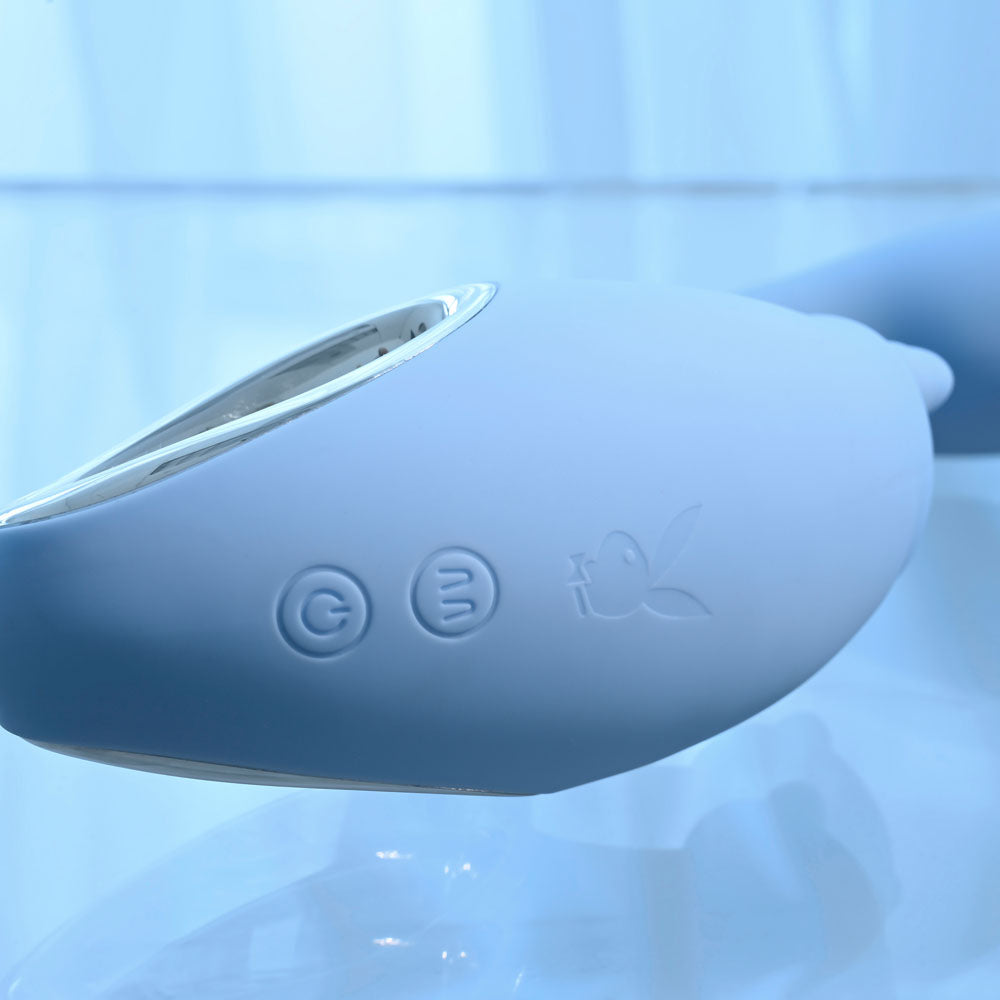 Playboy Pleasure SAPPHIRE SKY - Blue 21.6 cm USB Rechargeable Vibrator with Double Tongue Stimulator - PB-RS-4509-2