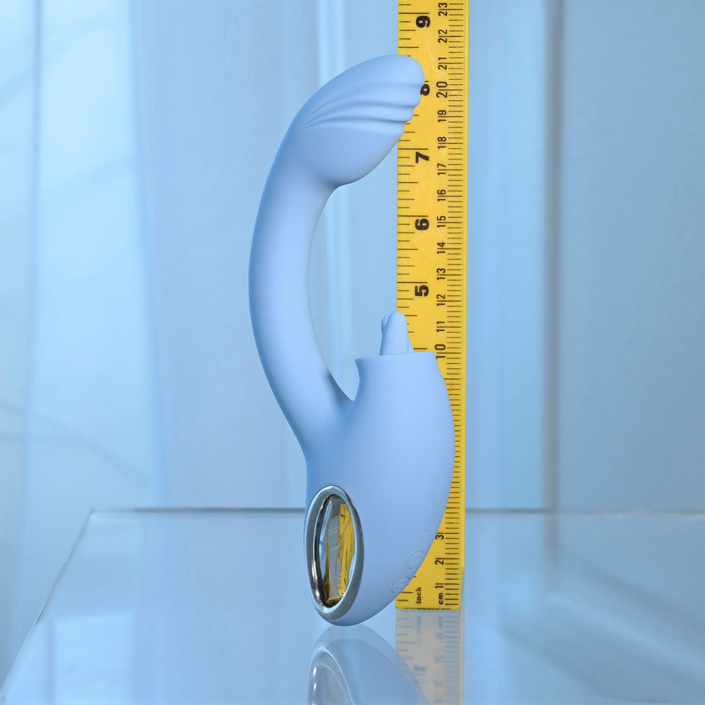 Playboy Pleasure SAPPHIRE SKY - Blue 21.6 cm USB Rechargeable Vibrator with Double Tongue Stimulator - PB-RS-4509-2
