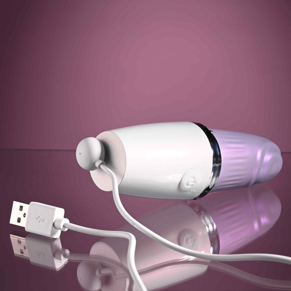 Playboy Pleasure GETAWAY - White/Purple 14.2 cm USB Rechargeable Tapping Stimulator - PB-RS-4653-2