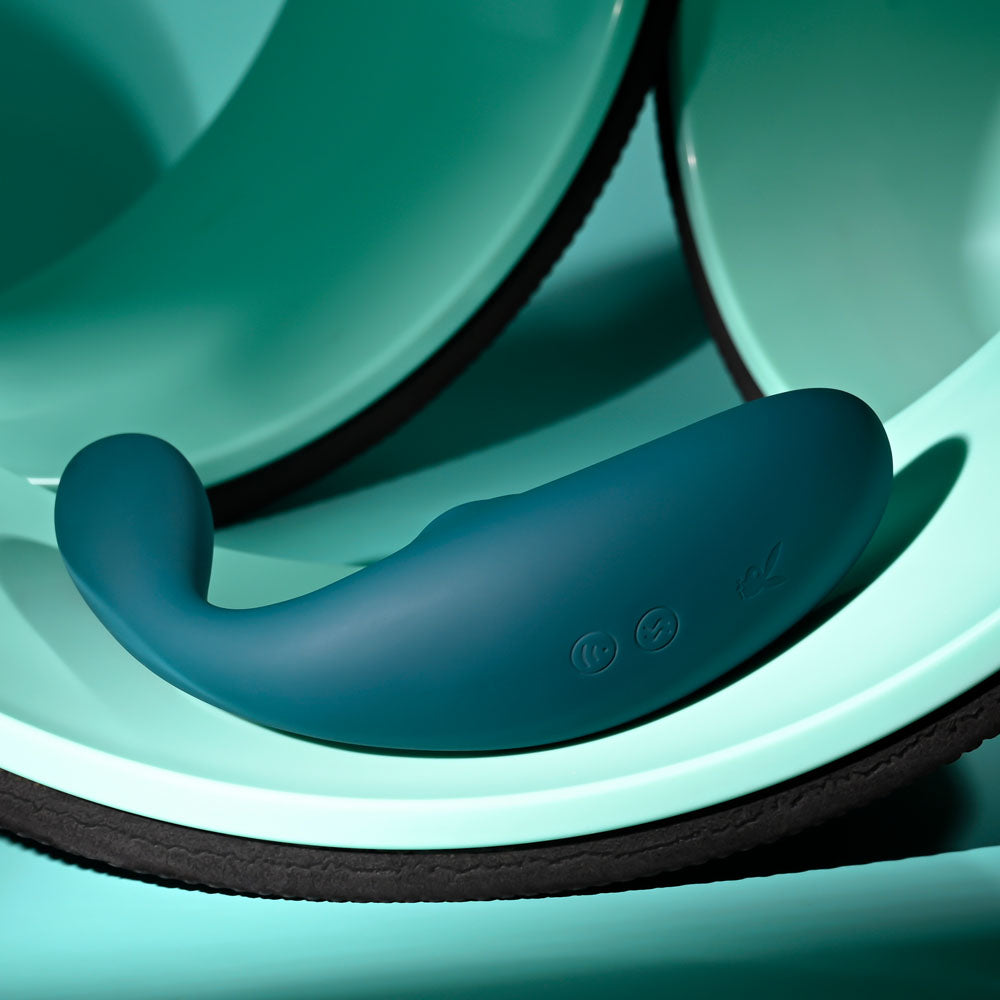 Playboy Pleasure CHARMER - Blue USB Rechargeable Vibrator with Clitoral Suction - PB-RS-4691-2