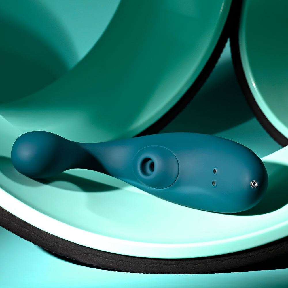 Playboy Pleasure CHARMER - Blue USB Rechargeable Vibrator with Clitoral Suction - PB-RS-4691-2