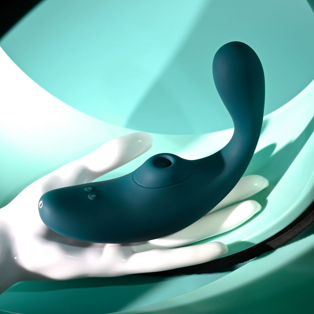 Playboy Pleasure CHARMER - Blue USB Rechargeable Vibrator with Clitoral Suction - PB-RS-4691-2