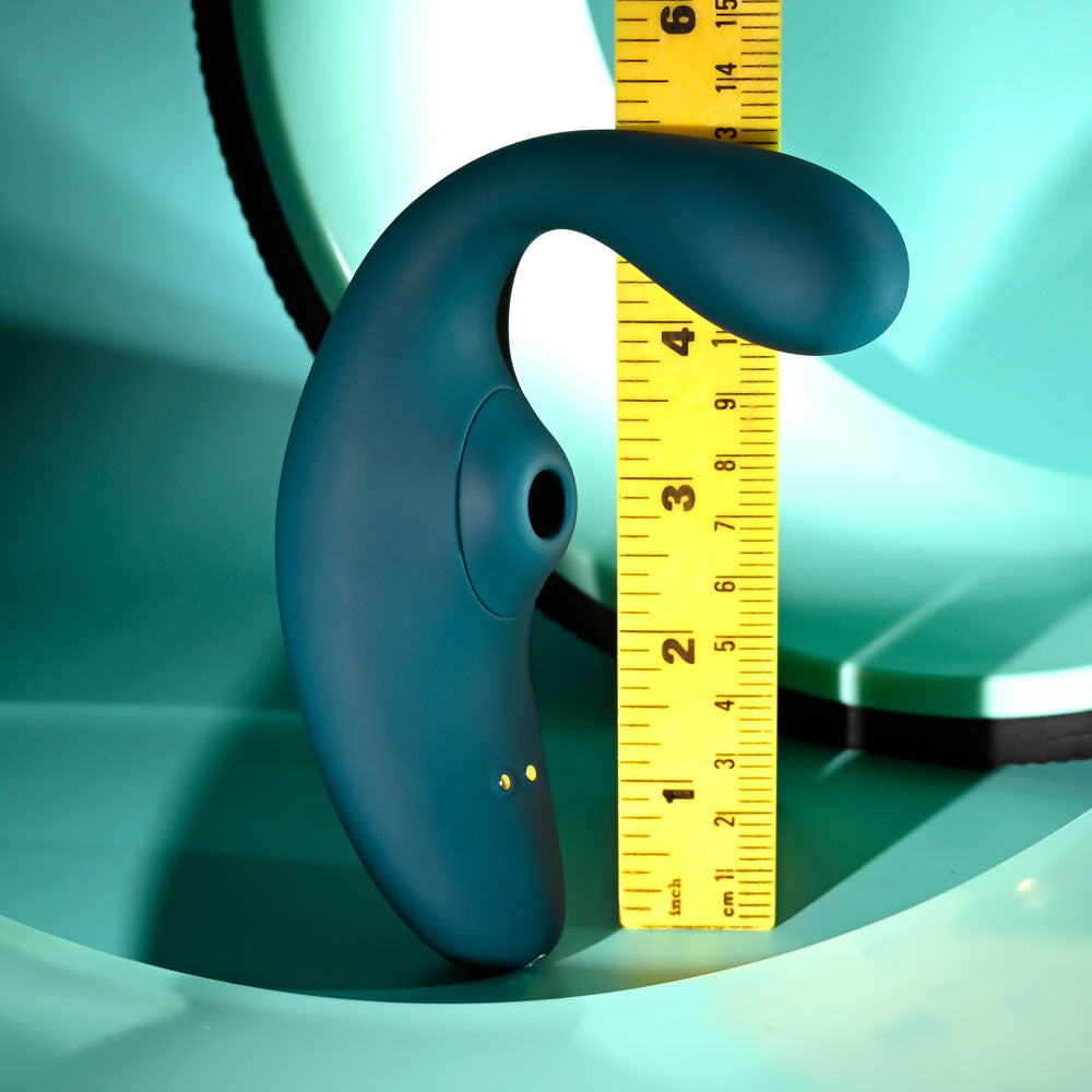 Playboy Pleasure CHARMER - Blue USB Rechargeable Vibrator with Clitoral Suction - PB-RS-4691-2