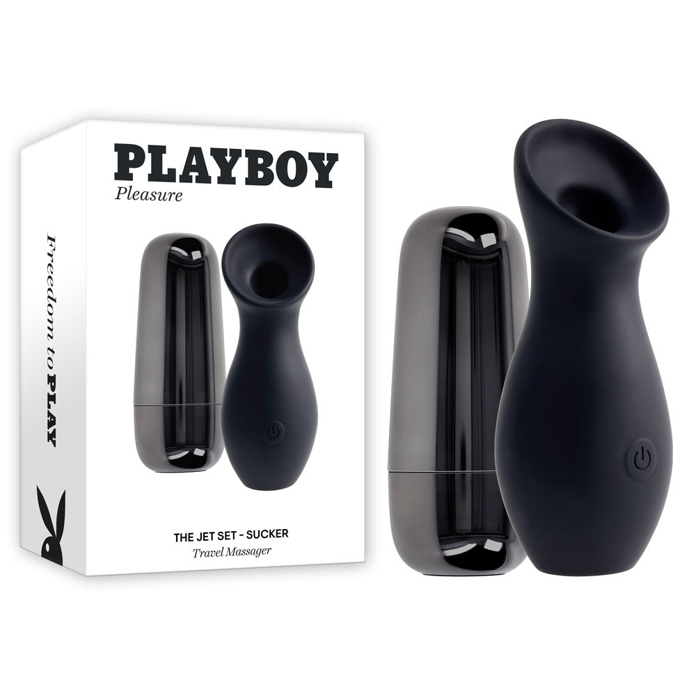 Playboy Pleasure THE JET SET - SUCKER - Black 10.3 cm Sucking Stimulator with Rechargeable Charging Case - PB-RS-5261-2