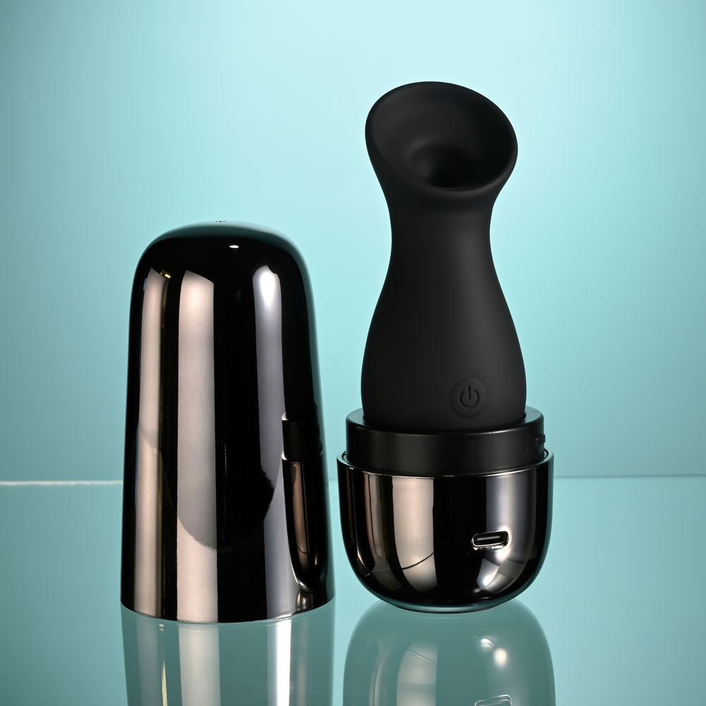 Playboy Pleasure THE JET SET - SUCKER - Black 10.3 cm Sucking Stimulator with Rechargeable Charging Case - PB-RS-5261-2