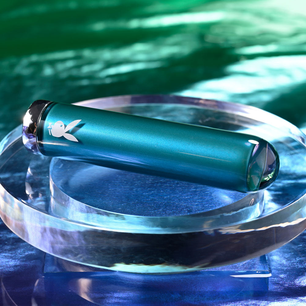 Playboy Pleasure EMERALD - Blue 9.1 cm USB Rechargeable Glass Tipped Bullet - PB-RS-5339-2