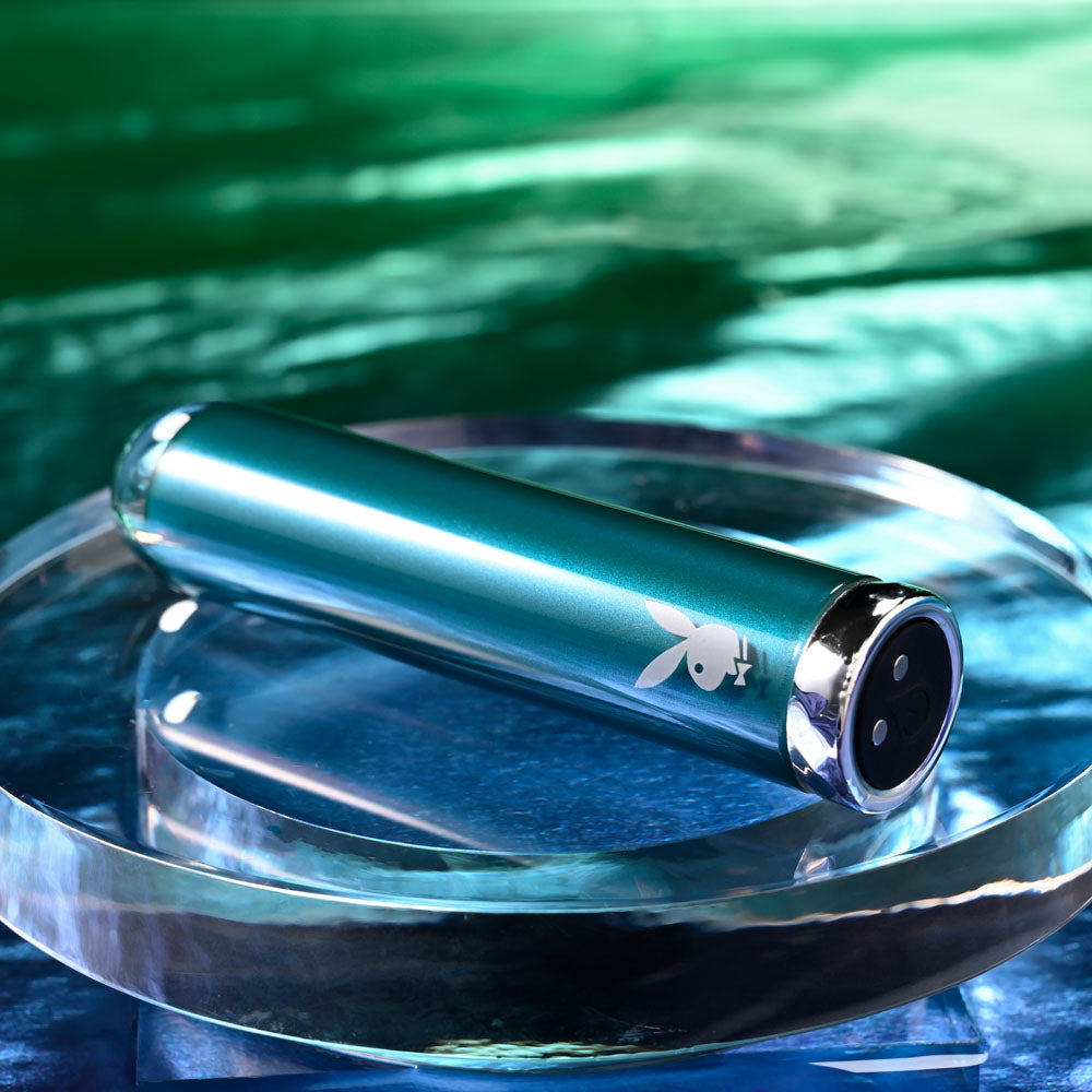 Playboy Pleasure EMERALD - Blue 9.1 cm USB Rechargeable Glass Tipped Bullet - PB-RS-5339-2