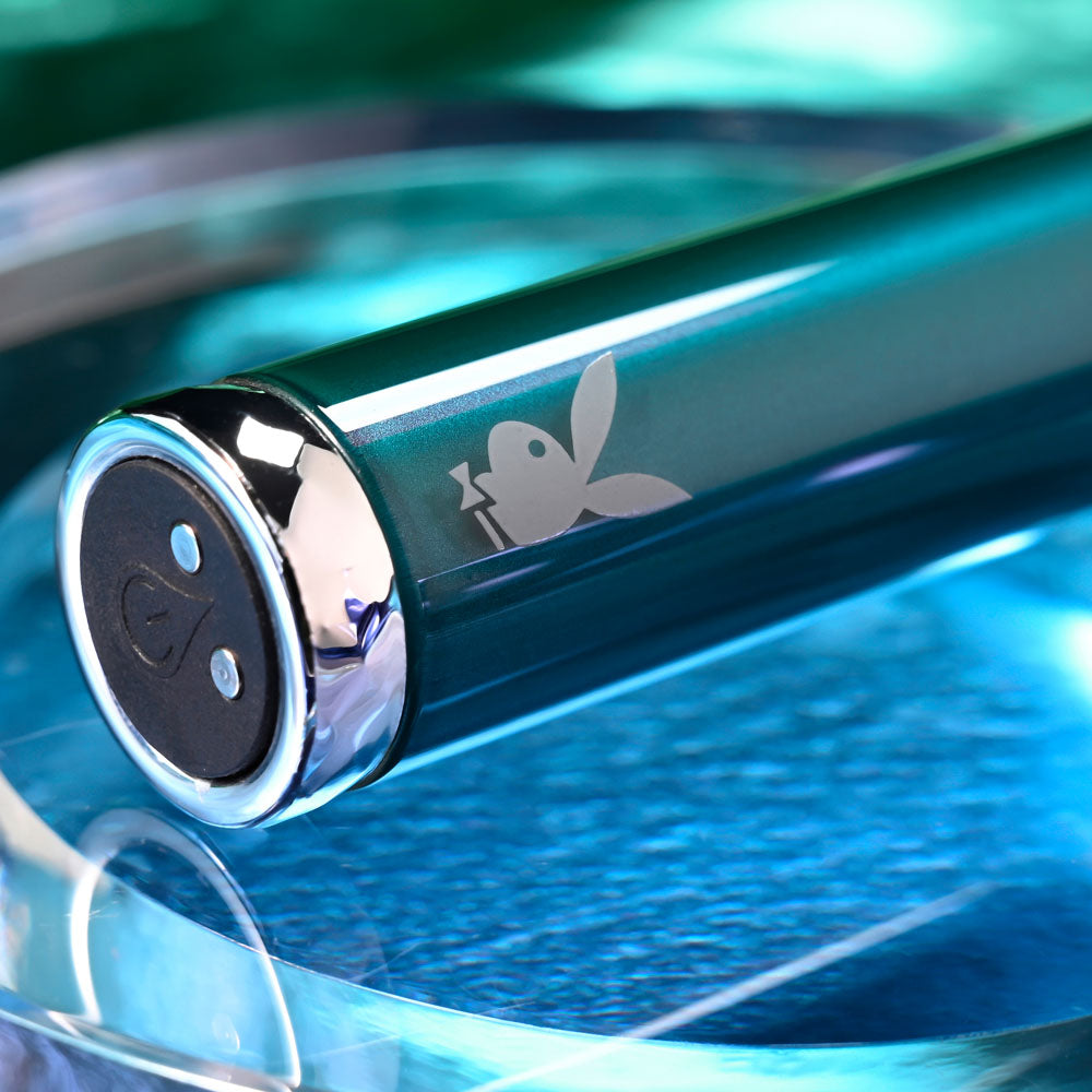 Playboy Pleasure EMERALD - Blue 9.1 cm USB Rechargeable Glass Tipped Bullet - PB-RS-5339-2