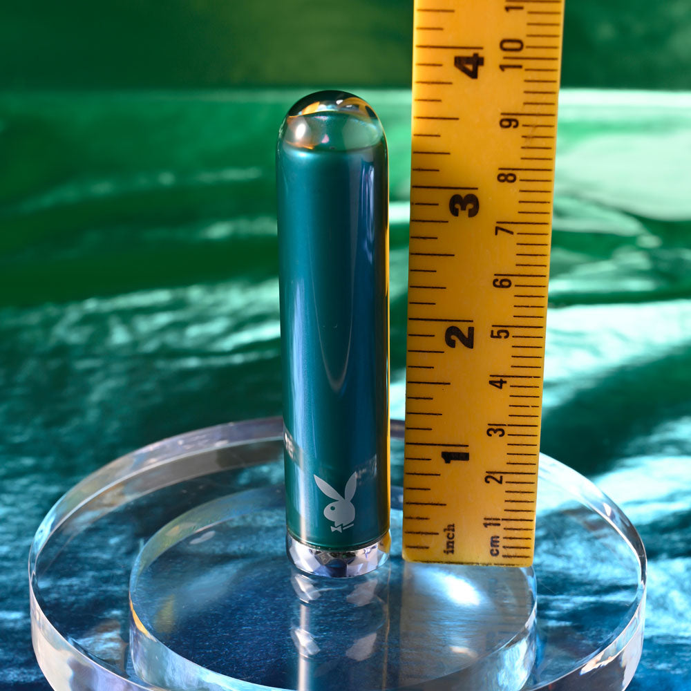 Playboy Pleasure EMERALD - Blue 9.1 cm USB Rechargeable Glass Tipped Bullet - PB-RS-5339-2