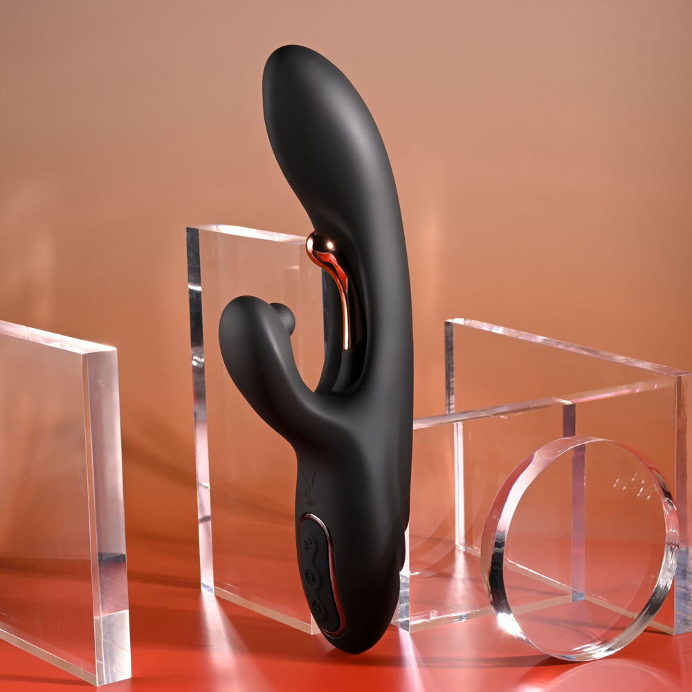 Playboy Pleasure AUREUS - Black 22.7 cm USB Rechargeable Rabbit Vibrator with Internal Flicker - PB-RS-5919-2