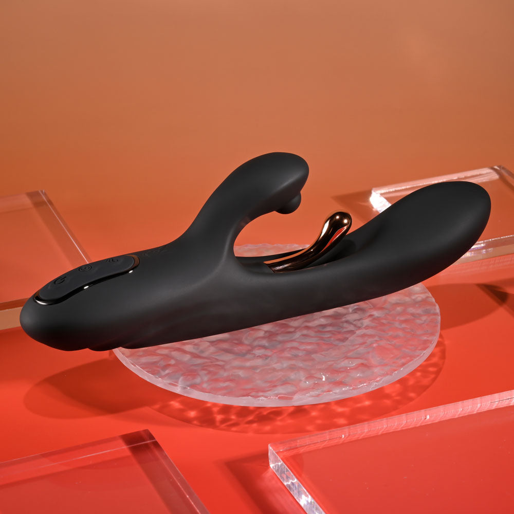 Playboy Pleasure AUREUS - Black 22.7 cm USB Rechargeable Rabbit Vibrator with Internal Flicker - PB-RS-5919-2