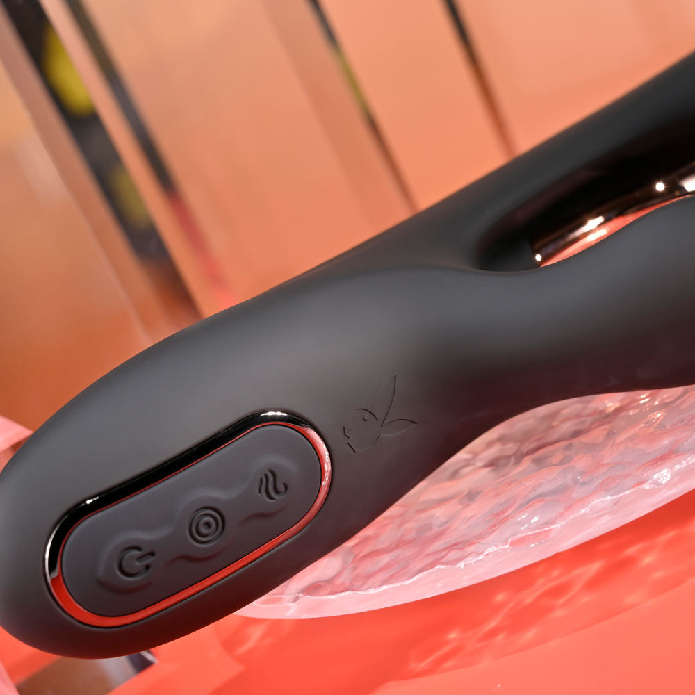 Playboy Pleasure AUREUS - Black 22.7 cm USB Rechargeable Rabbit Vibrator with Internal Flicker - PB-RS-5919-2